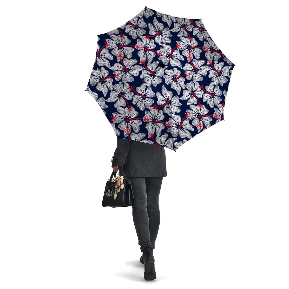 White Hibiscus Tropical Floral Hawaiian Print Umbrella-grizzshop