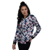 White Hibiscus Tropical Floral Hawaiian Print Women's Bomber Jacket-grizzshop