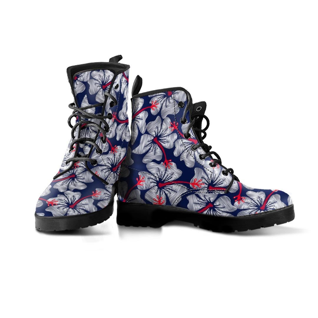 White Hibiscus Tropical Floral Hawaiian Print Women's Boots-grizzshop