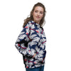 White Hibiscus Tropical Floral Hawaiian Print Women's Hoodie-grizzshop