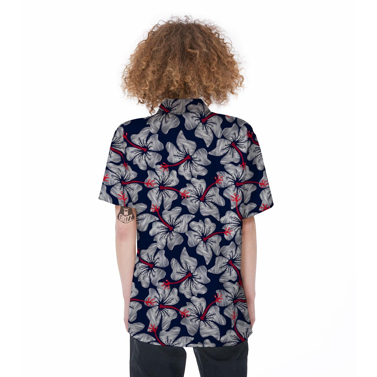 White Hibiscus Tropical Floral Hawaiian Print Women's Short Sleeve Shirts-grizzshop