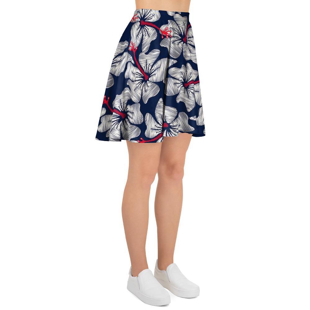 White Hibiscus Tropical Floral Hawaiian Print Women's Skirt-grizzshop