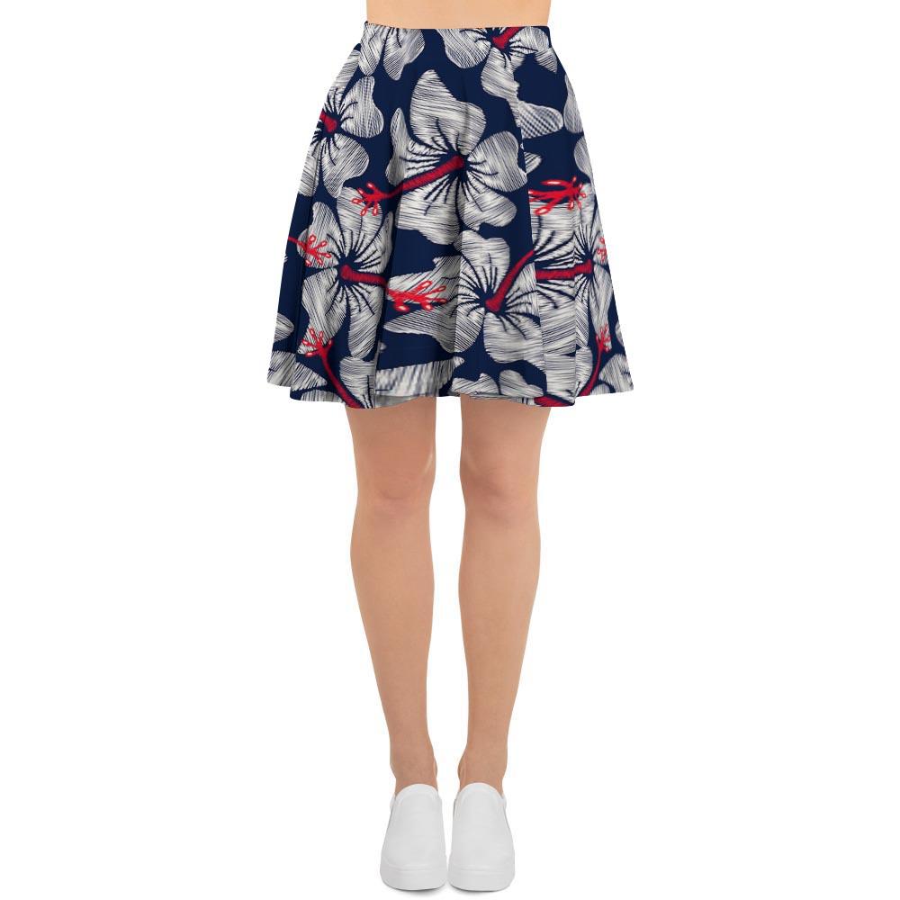 White Hibiscus Tropical Floral Hawaiian Print Women's Skirt-grizzshop