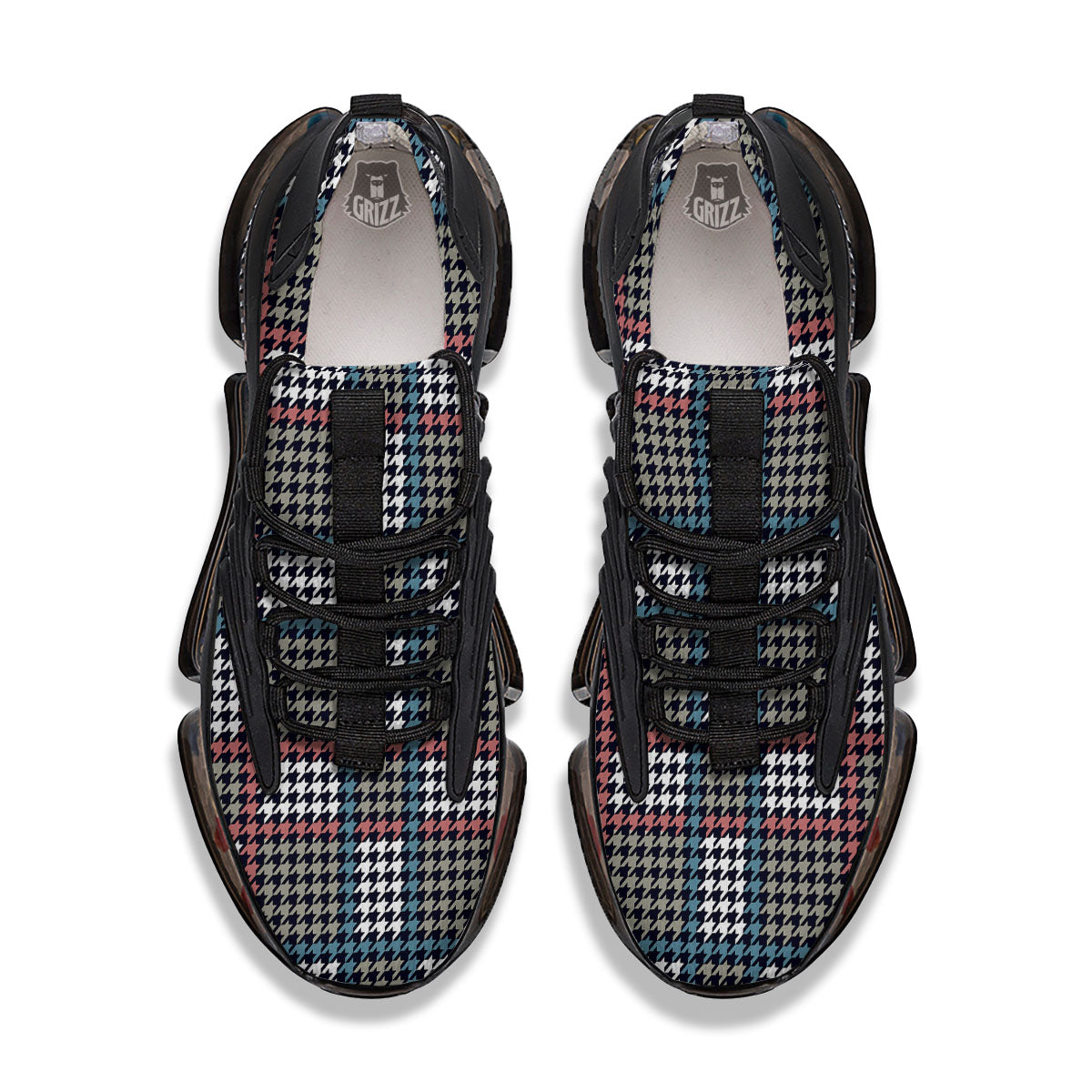 White Houndstooth And Blue Red Print Black Gym Shoes-grizzshop