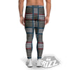 White Houndstooth And Blue Red Print Men's Leggings-grizzshop