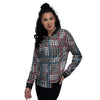 White Houndstooth And Blue Red Print Women's Bomber Jacket-grizzshop