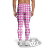 White Houndstooth And Pink Print Men's Leggings-grizzshop