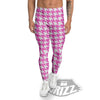 White Houndstooth And Pink Print Men's Leggings-grizzshop