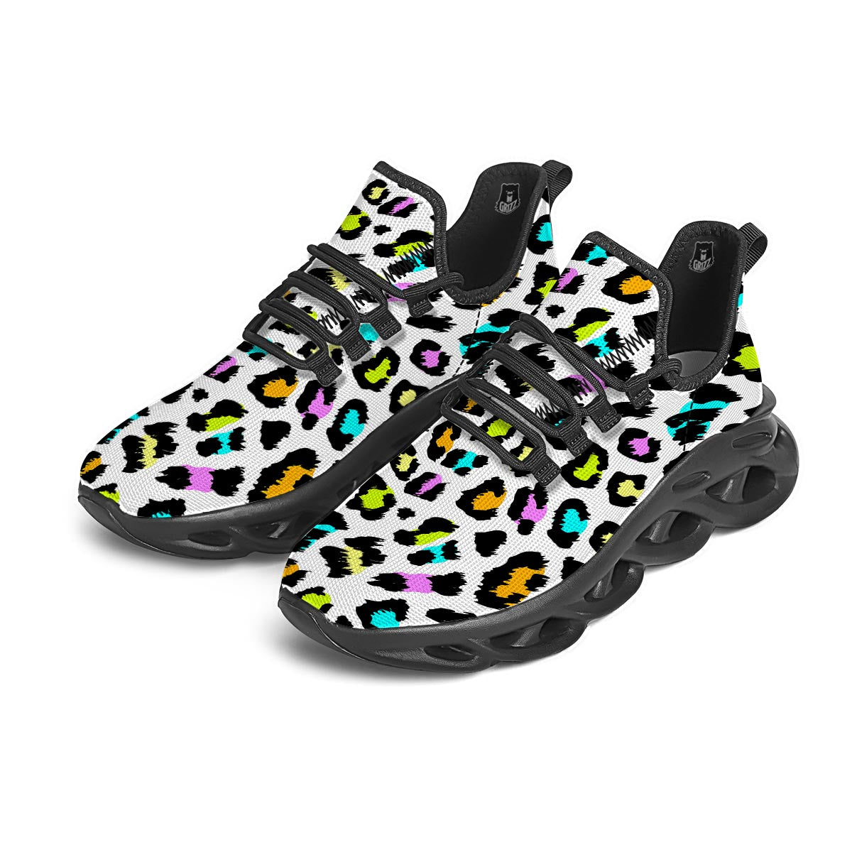 White Leopard Black Running Shoes-grizzshop