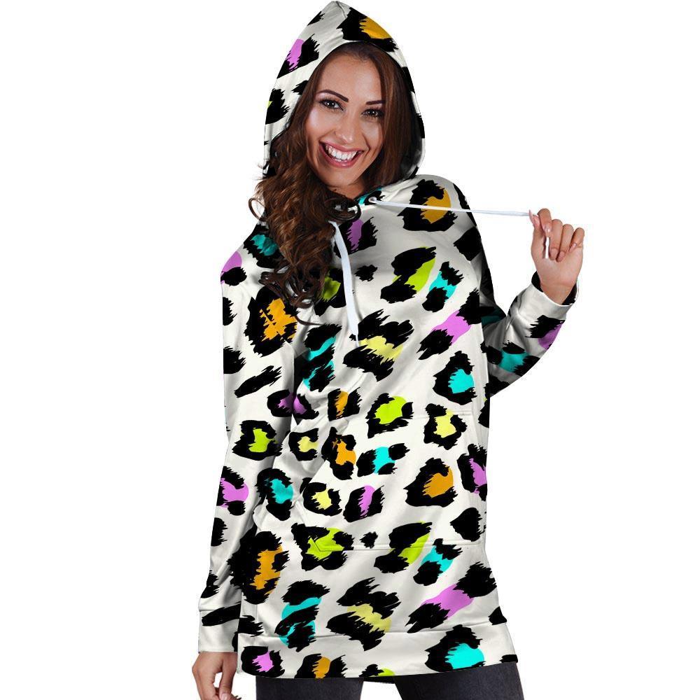 White Leopard Hoodie Dress-grizzshop