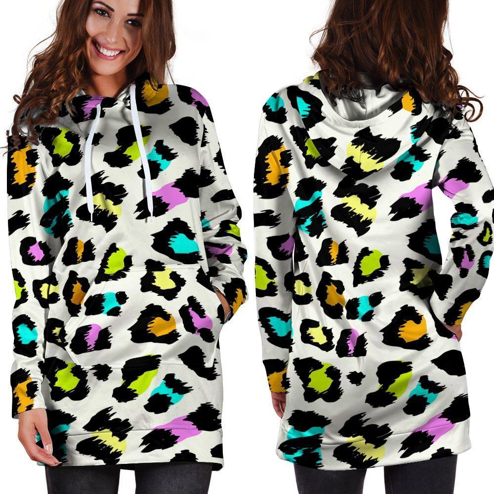 White Leopard Hoodie Dress-grizzshop