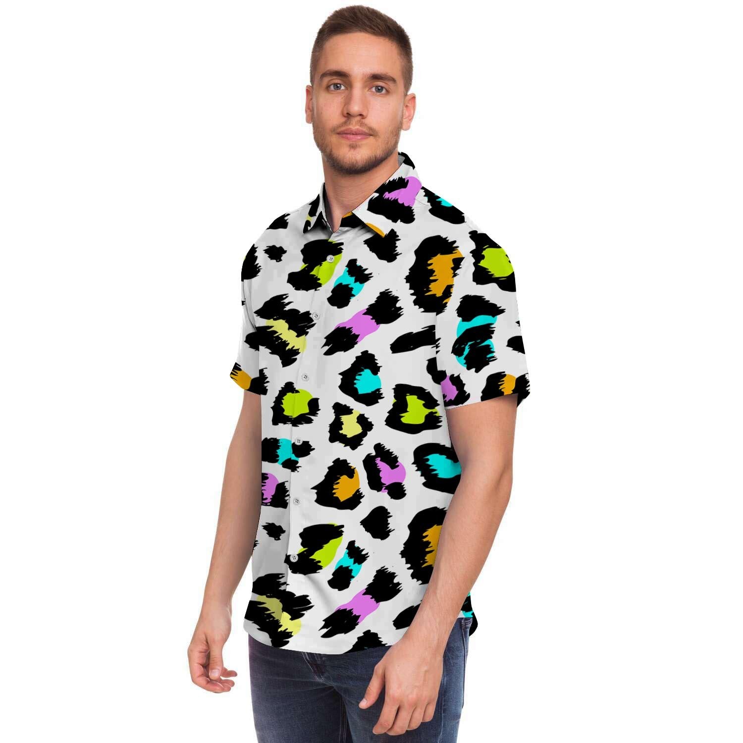 White Leopard Men's Short Sleeve Shirt-grizzshop