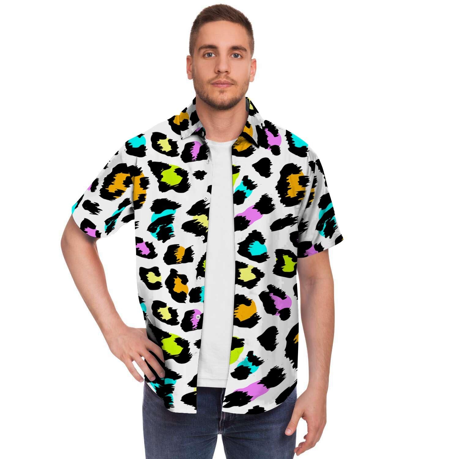 White Leopard Men's Short Sleeve Shirt-grizzshop