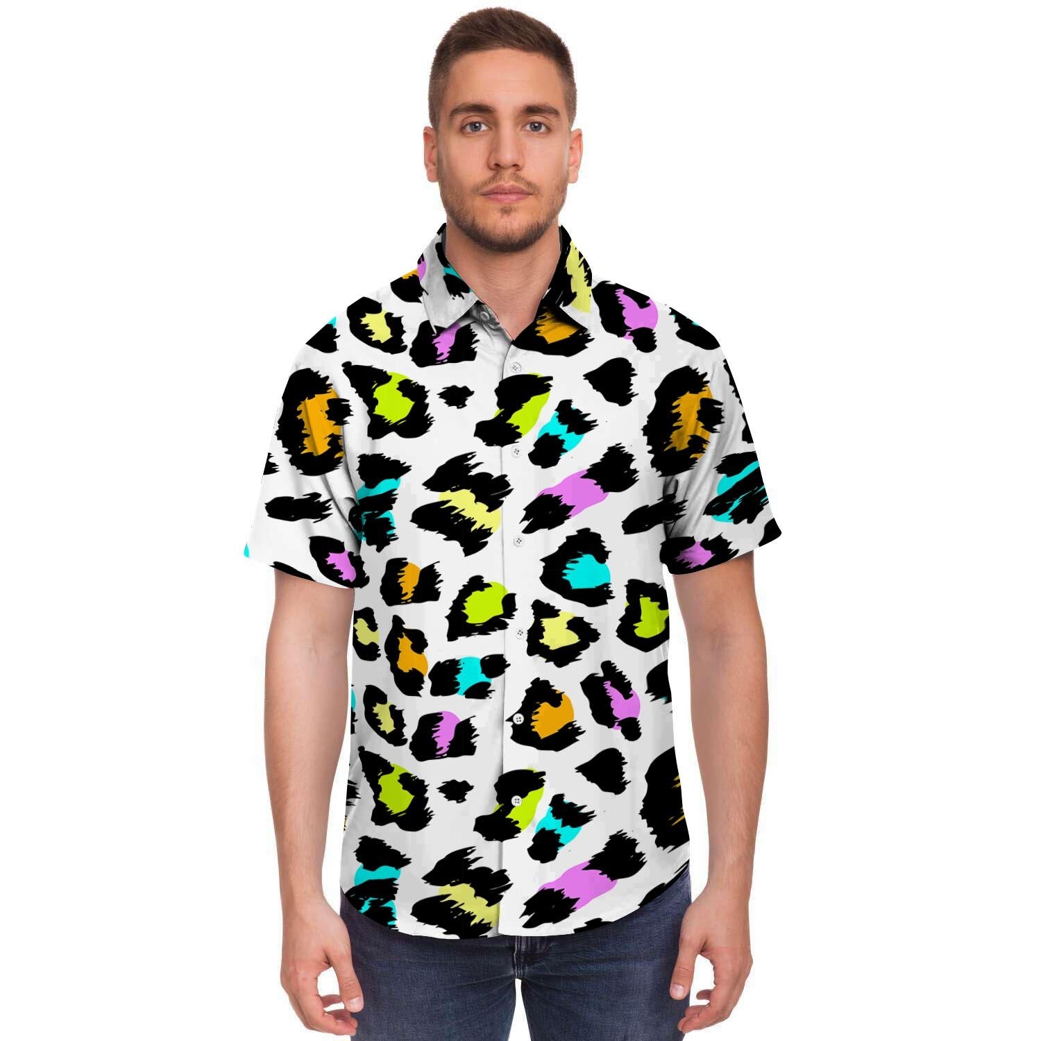 White Leopard Men's Short Sleeve Shirt-grizzshop