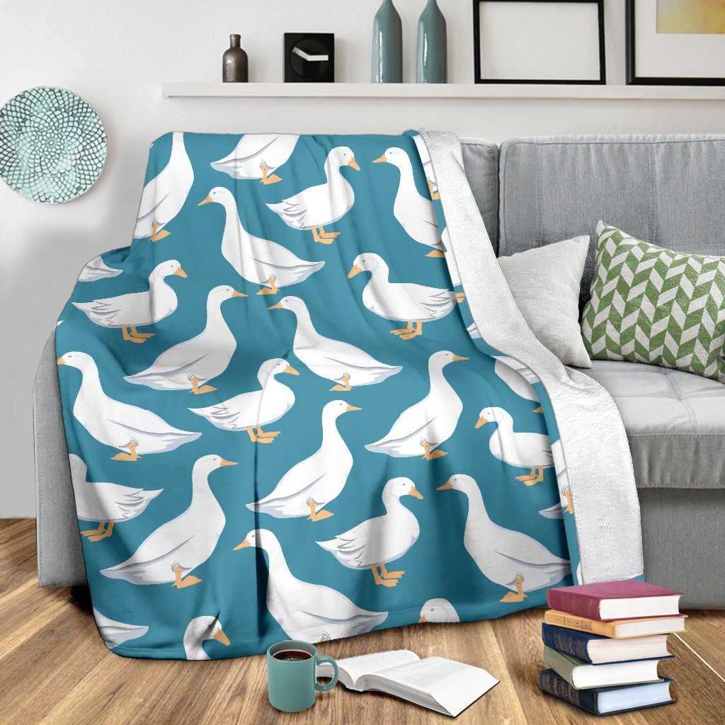 White Mallard Duck Pattern Print Blanket-grizzshop