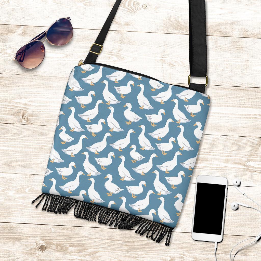 White Mallard Duck Pattern Print Crossbody Bags-grizzshop