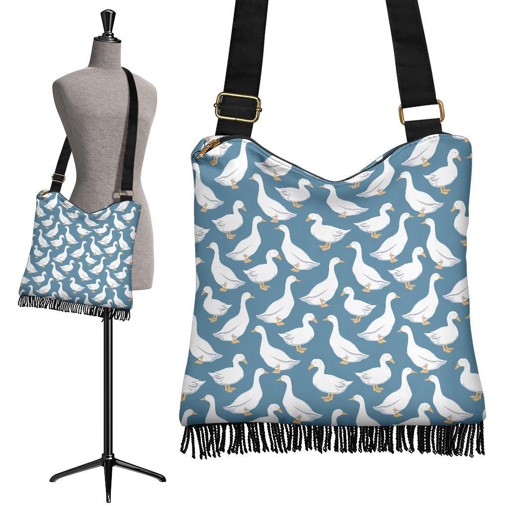 White Mallard Duck Pattern Print Crossbody Bags-grizzshop