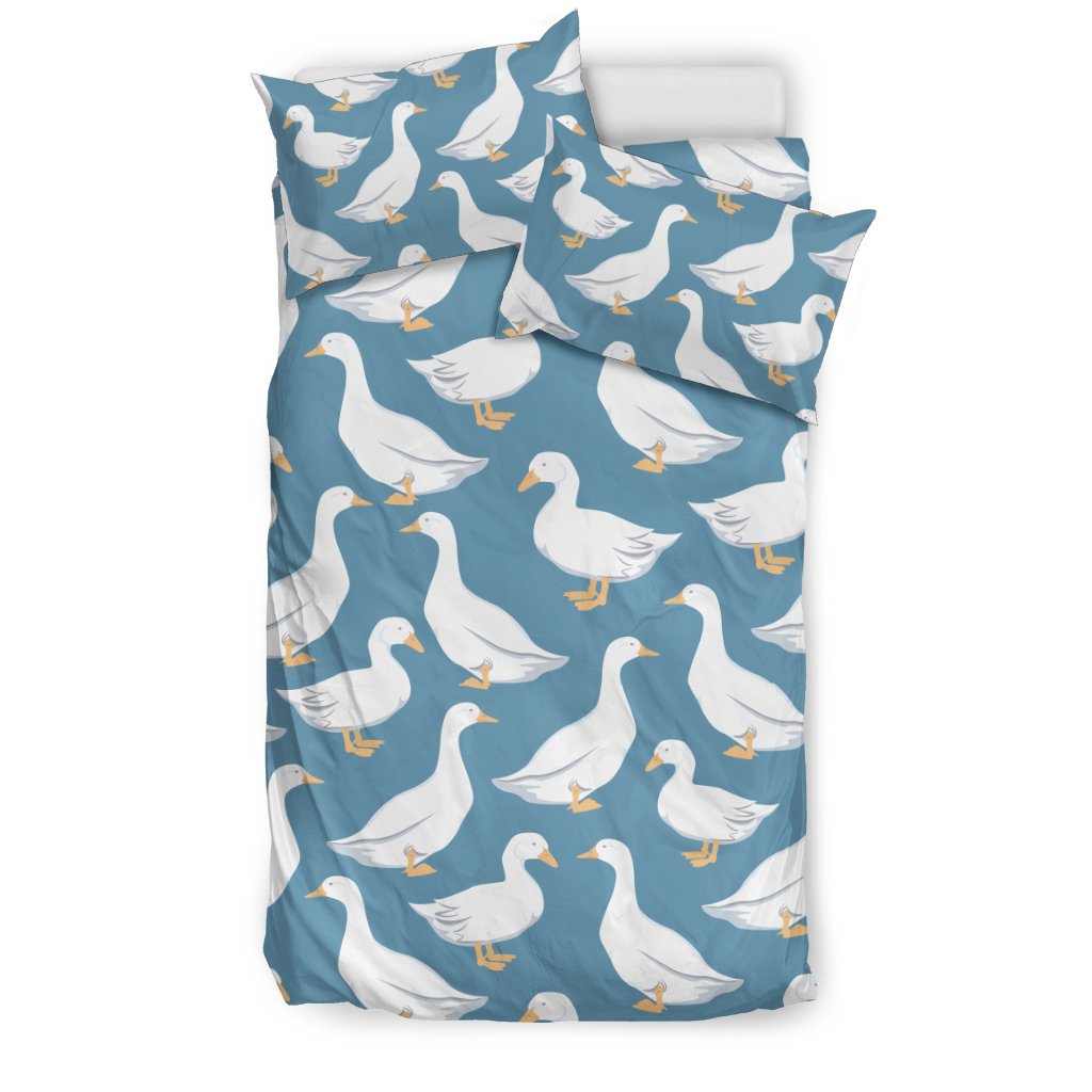 White Mallard Duck Pattern Print Duvet Cover Bedding Set-grizzshop