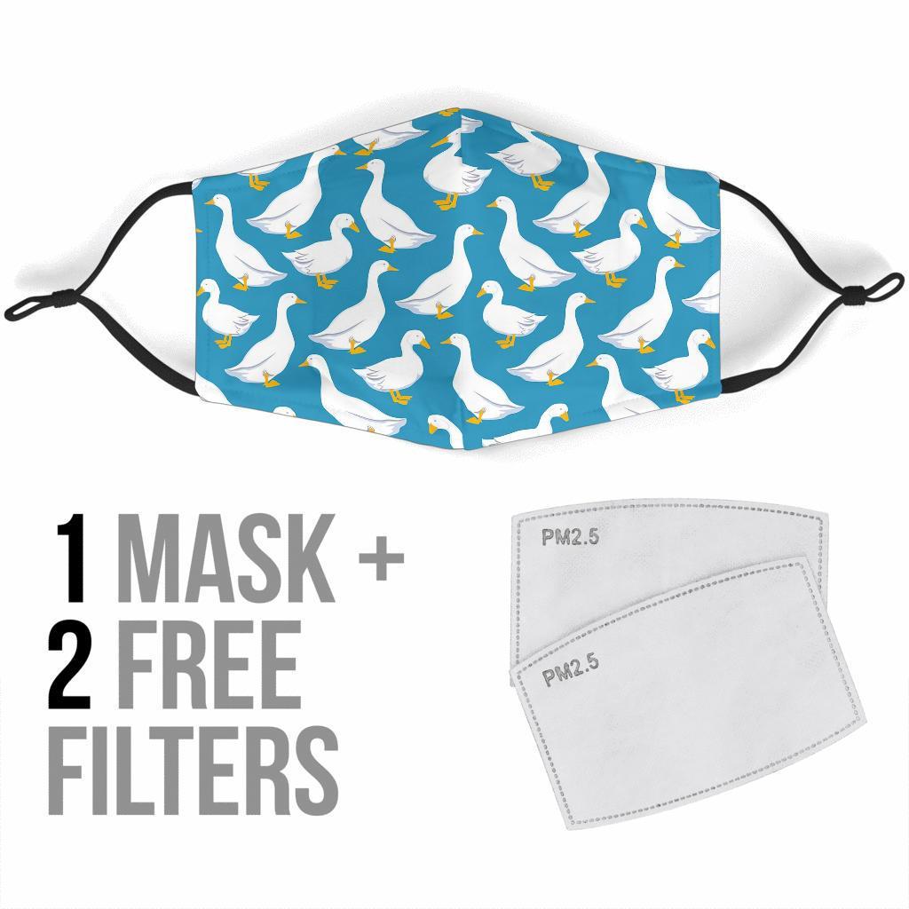 White Mallard Duck Pattern Print Face Mask-grizzshop