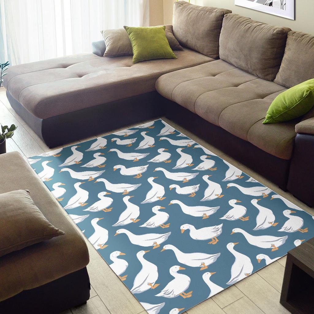 White Mallard Duck Pattern Print Floor Mat-grizzshop