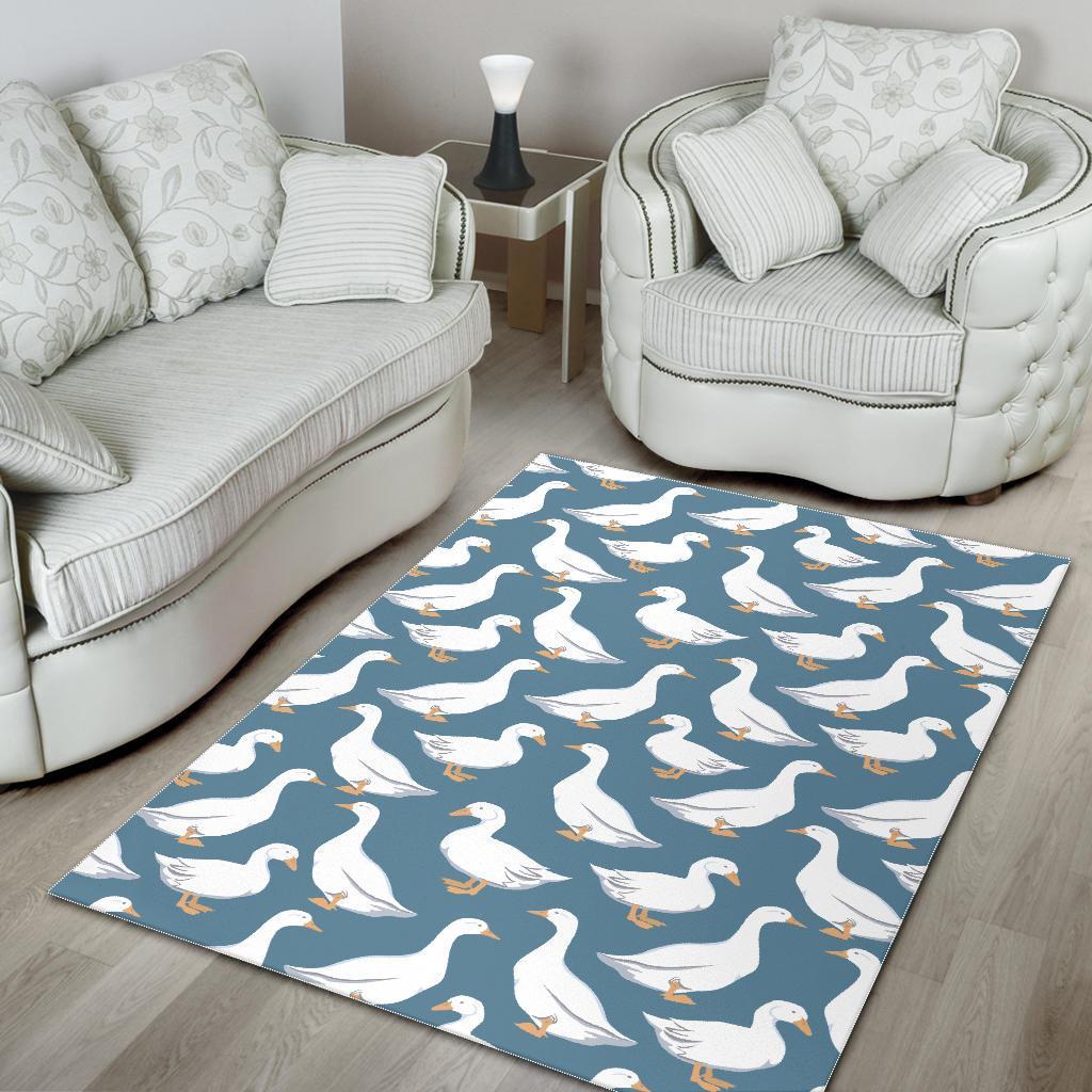 White Mallard Duck Pattern Print Floor Mat-grizzshop