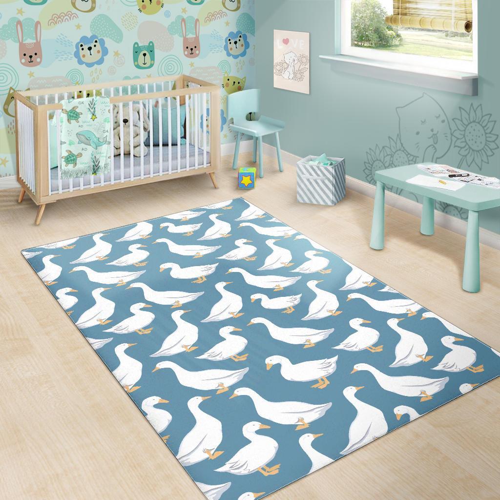 White Mallard Duck Pattern Print Floor Mat-grizzshop