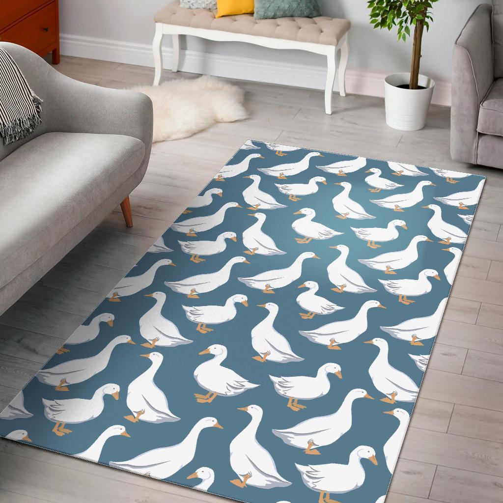 White Mallard Duck Pattern Print Floor Mat-grizzshop