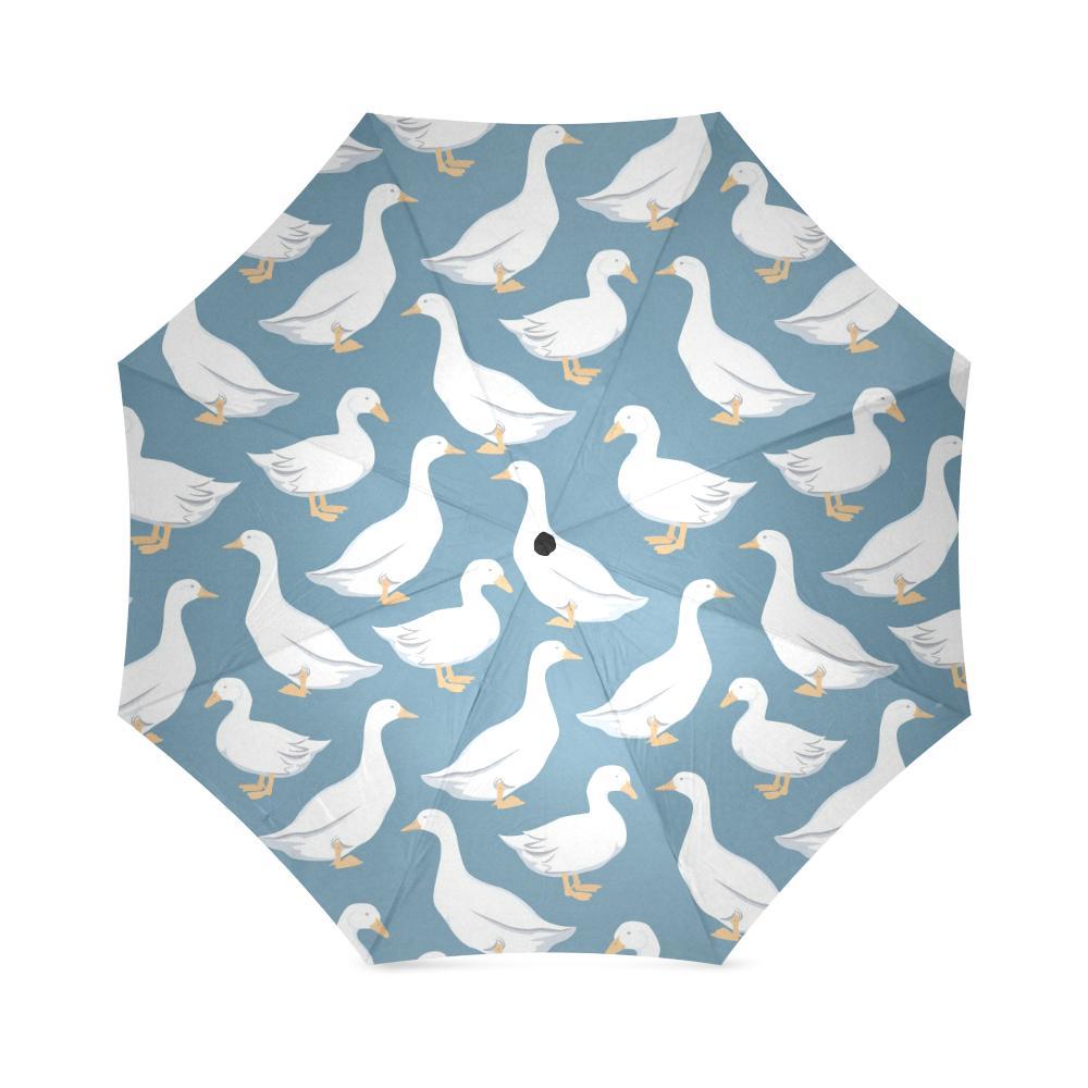 White Mallard Duck Pattern Print Foldable Umbrella-grizzshop