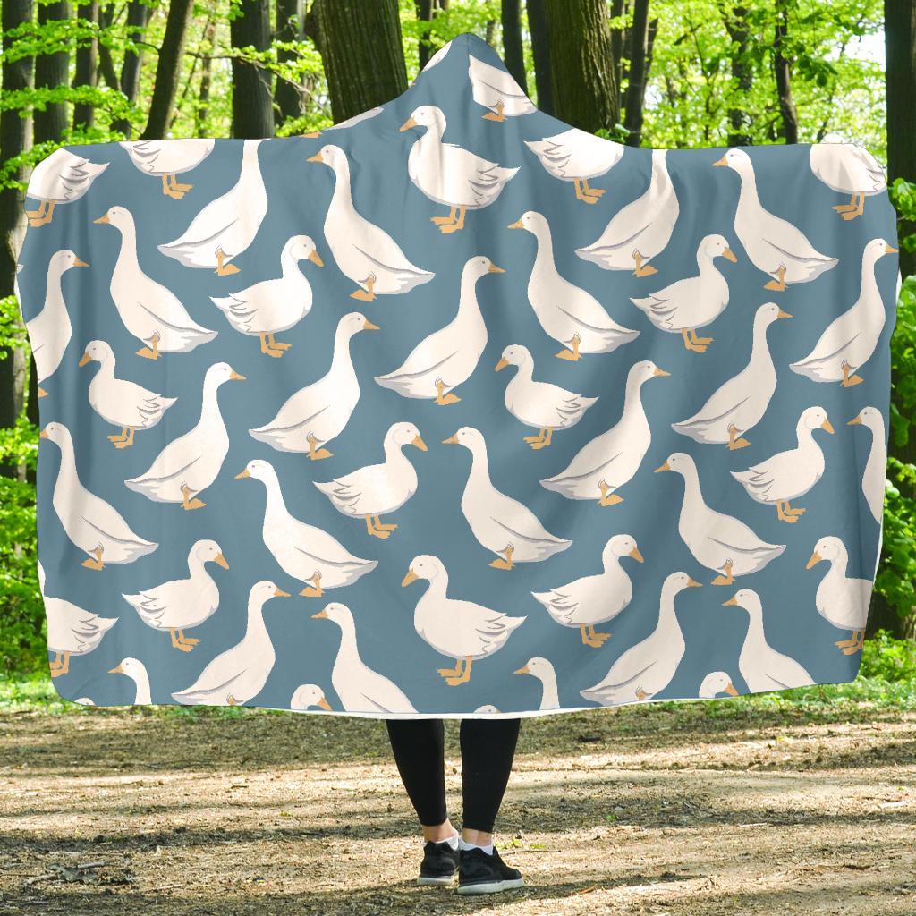 White Mallard Duck Pattern Print Hooded Blanket-grizzshop