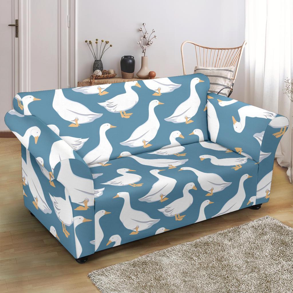 White Mallard Duck Pattern Print Loveseat Cover-grizzshop