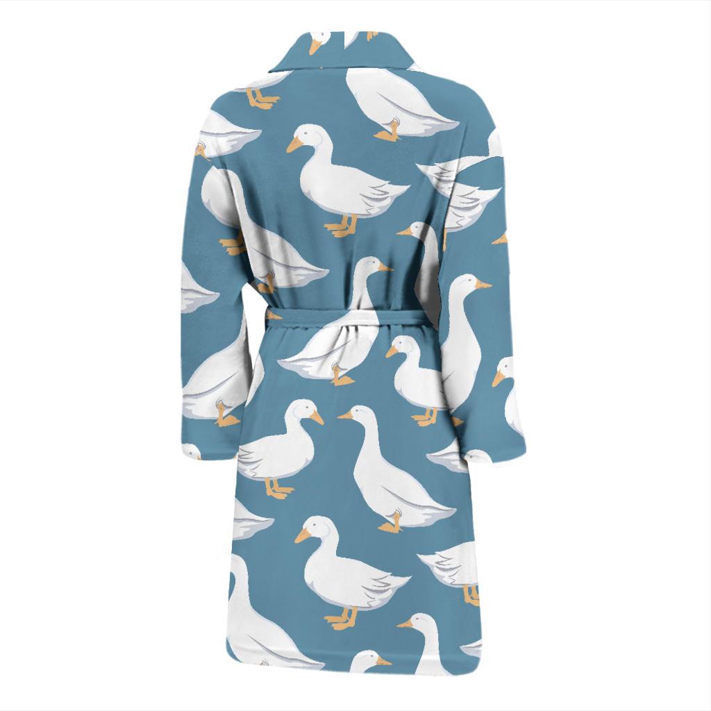 White Mallard Duck Pattern Print Men Long Robe-grizzshop