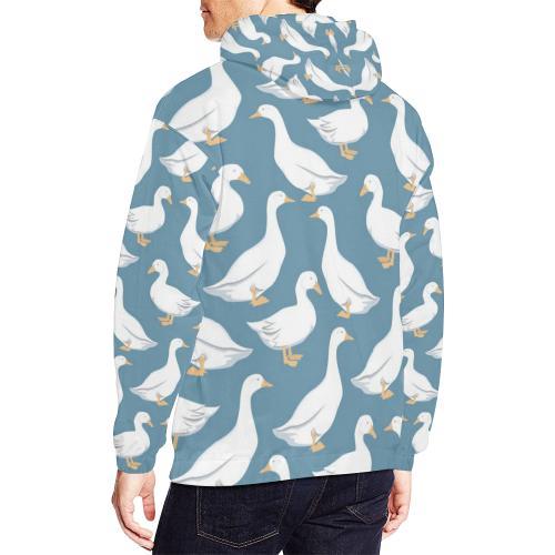 White Mallard Duck Pattern Print Men Pullover Hoodie-grizzshop