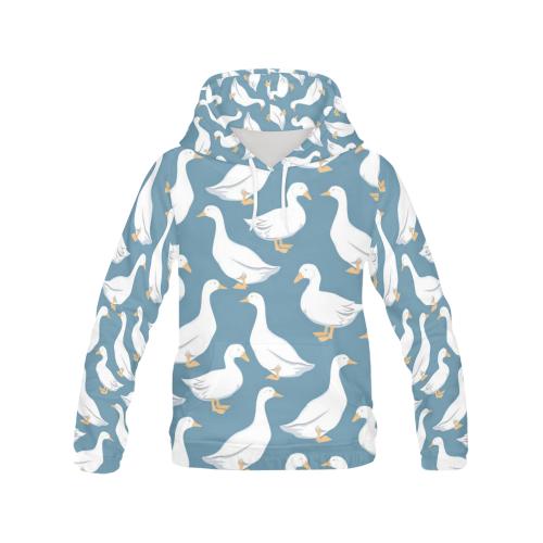 White Mallard Duck Pattern Print Men Pullover Hoodie-grizzshop