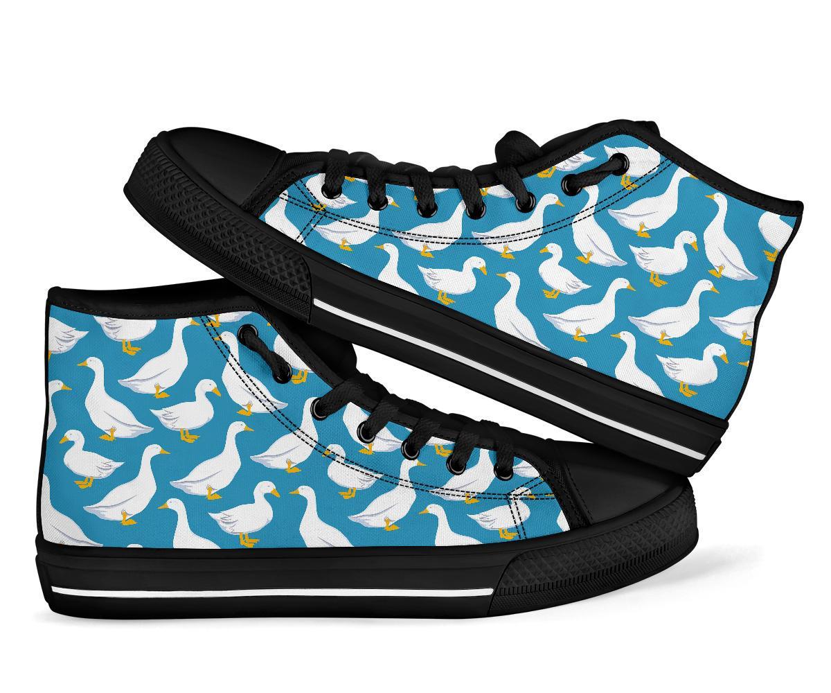 White Mallard Duck Pattern Print Men Women's High Top Shoes-grizzshop