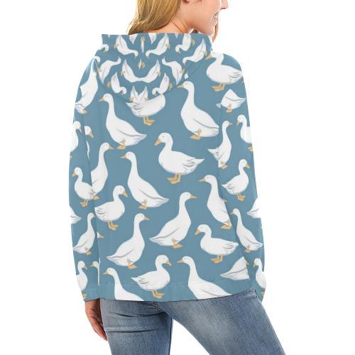 White Mallard Duck Pattern Print Women Pullover Hoodie-grizzshop