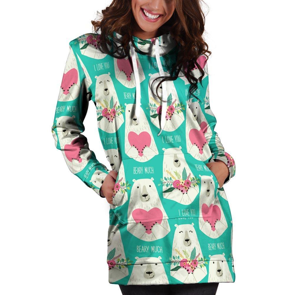 White Mama Bear Hoodie Dress-grizzshop