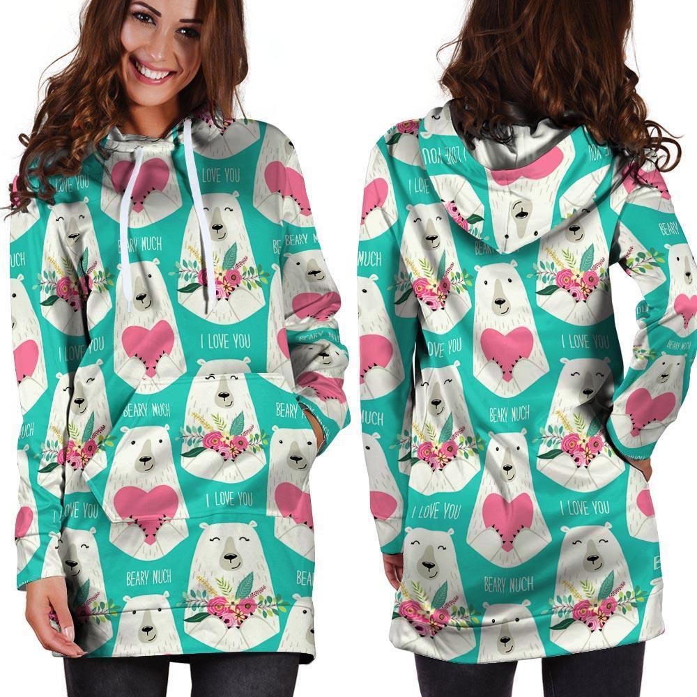 White Mama Bear Hoodie Dress-grizzshop