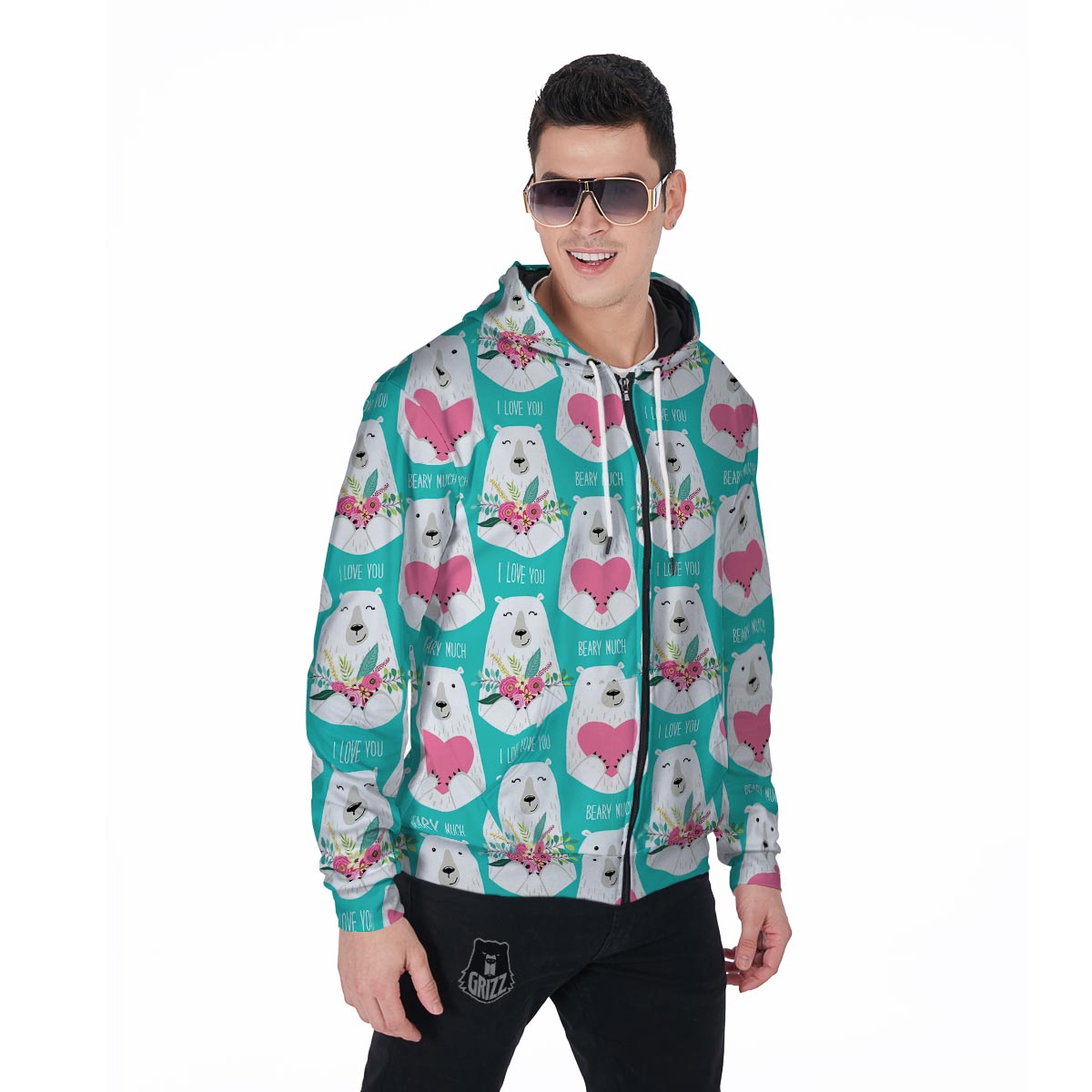 White Mama Bear Men's Zip Up Hoodie-grizzshop