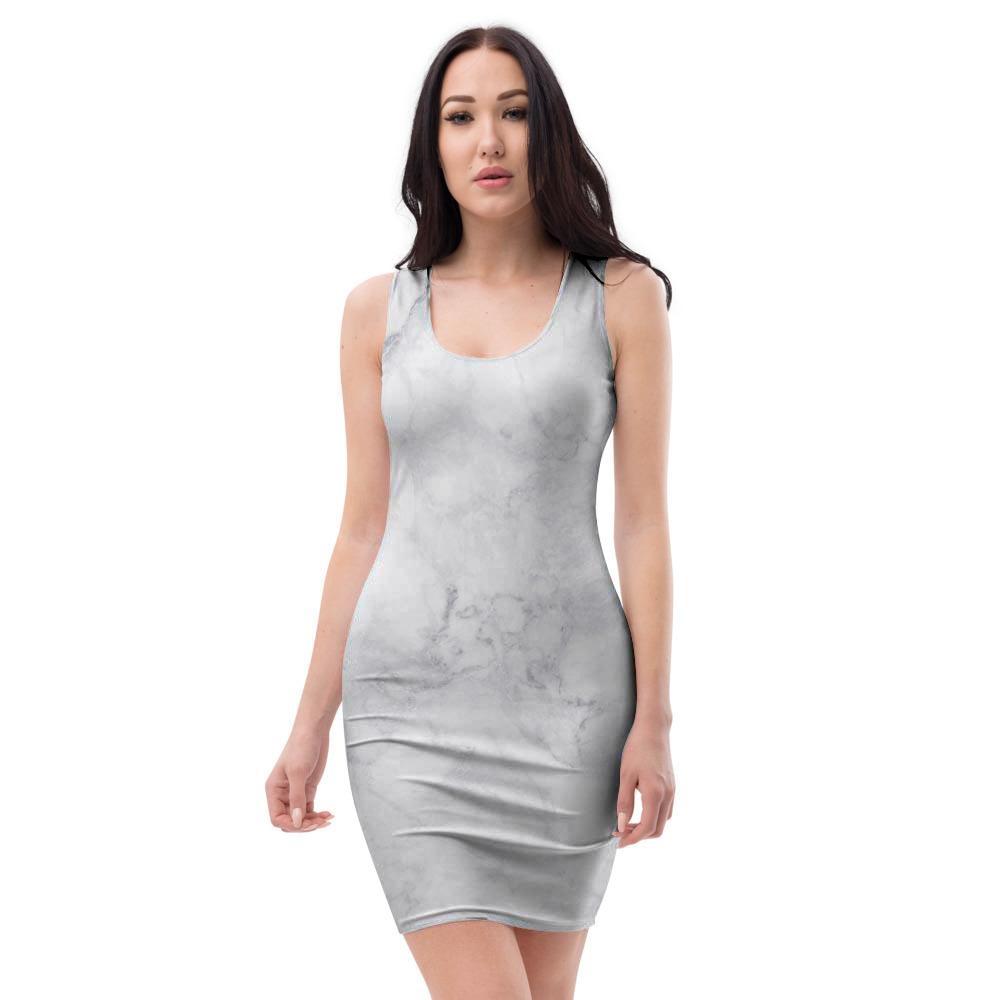 White Marble Bodycon Dress-grizzshop