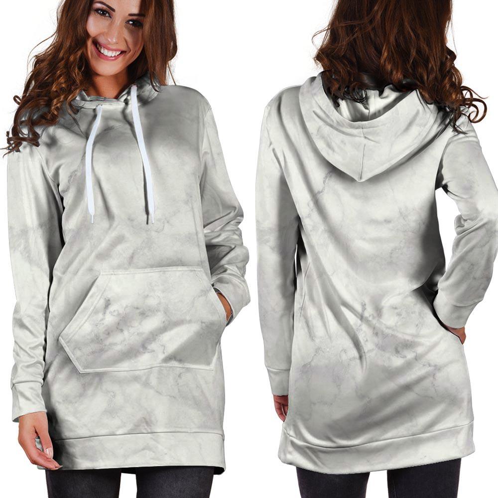 White Marble Hoodie Dress-grizzshop