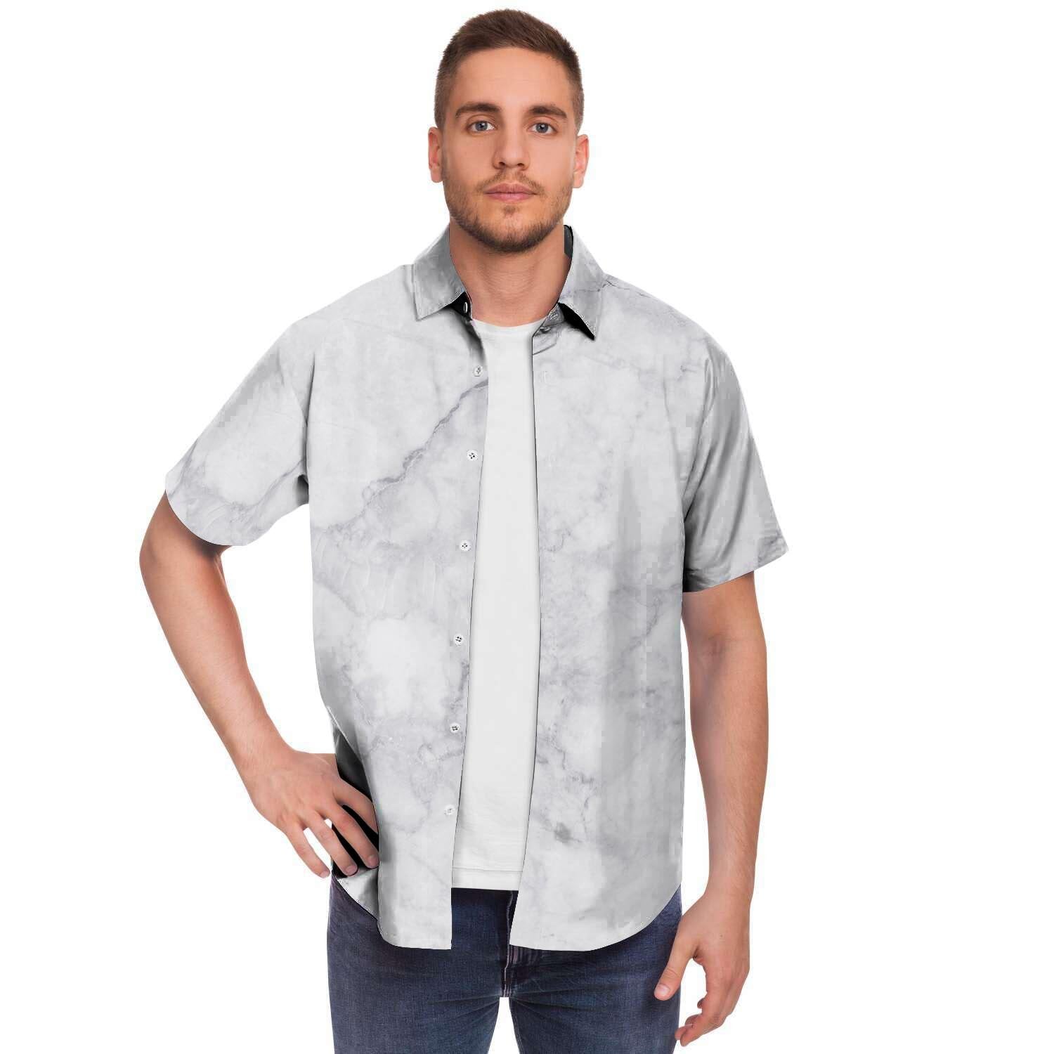 White Marble Men's Short Sleeve Shirt-grizzshop