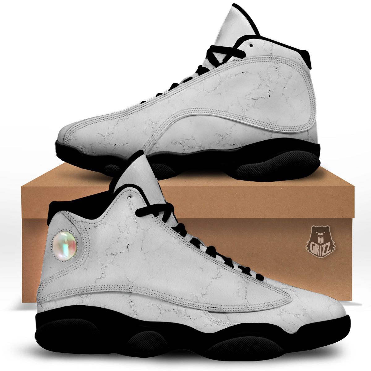 White Marble Pattern Black Basketball Shoes-grizzshop