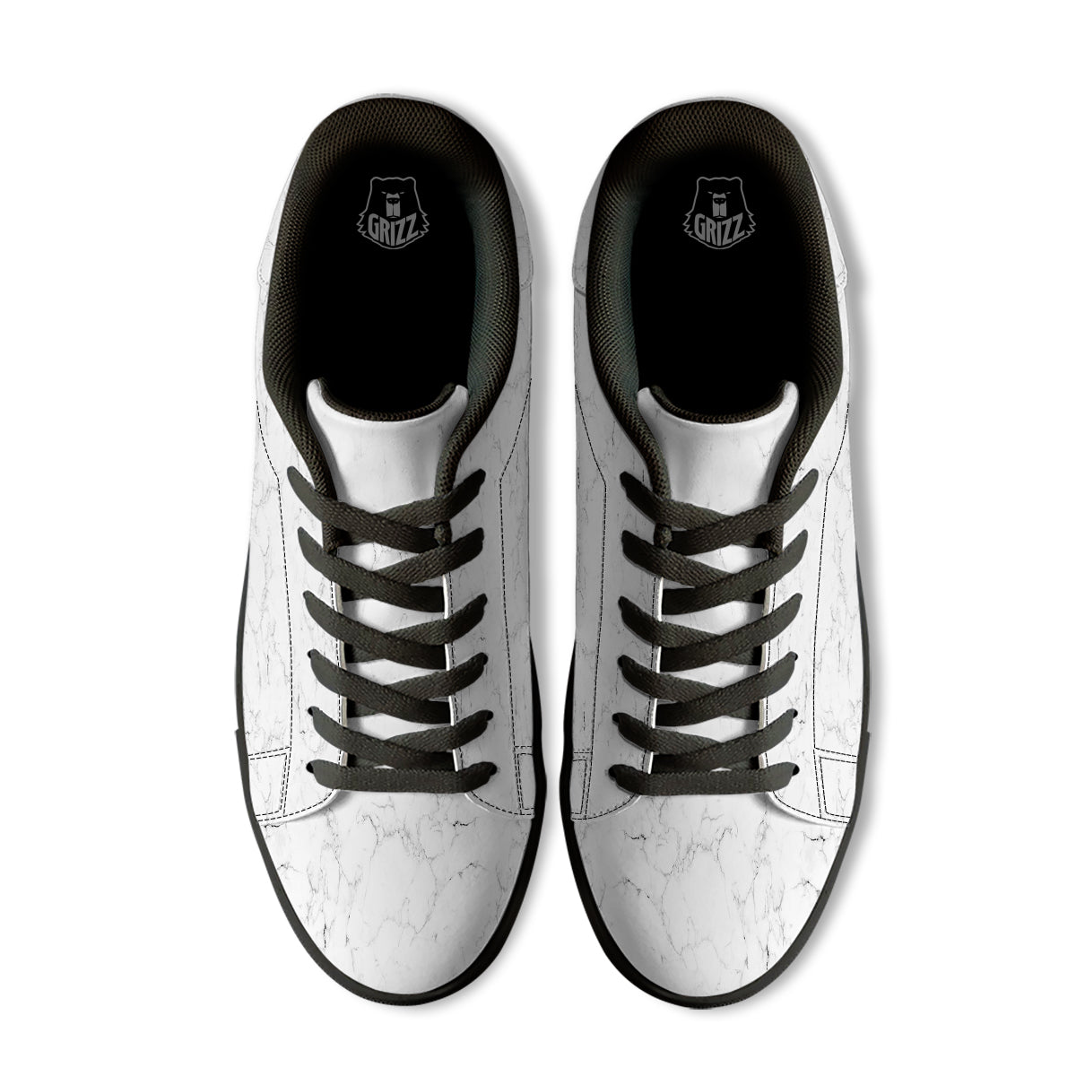 White Marble Pattern Black Low Top Sneakers-grizzshop