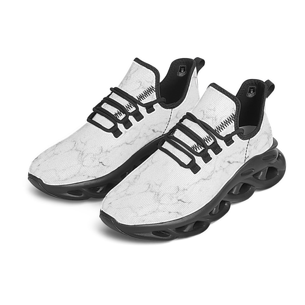 White Marble Pattern Black Running Shoes-grizzshop