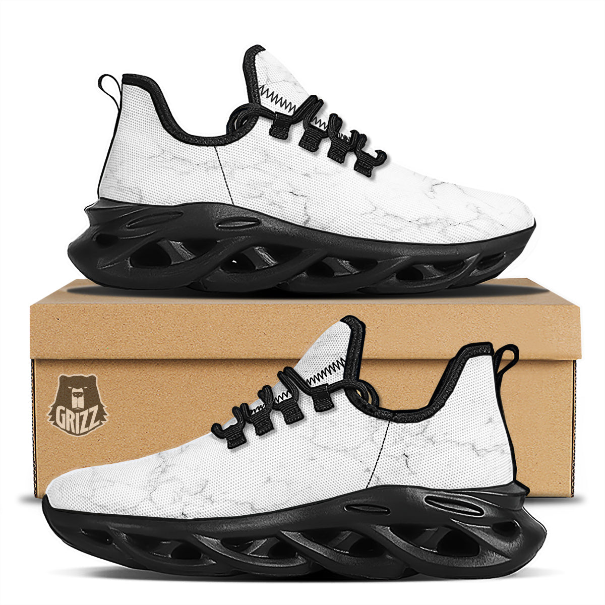 White Marble Pattern Black Running Shoes-grizzshop