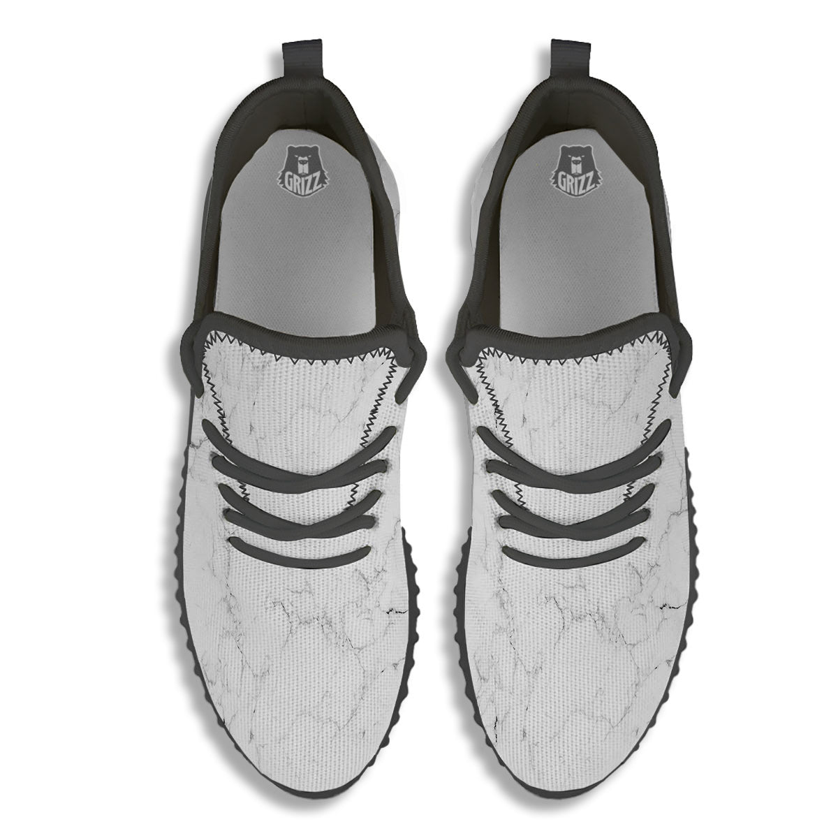 White Marble Pattern Black Walking Shoes-grizzshop