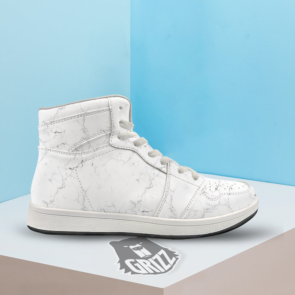 White Marble Pattern High Top Sneakers-grizzshop