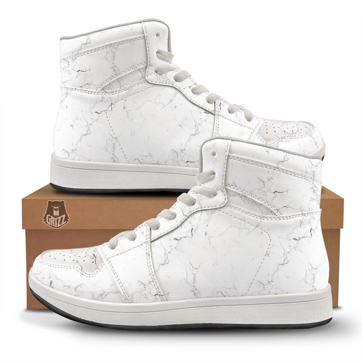 White Marble Pattern High Top Sneakers-grizzshop
