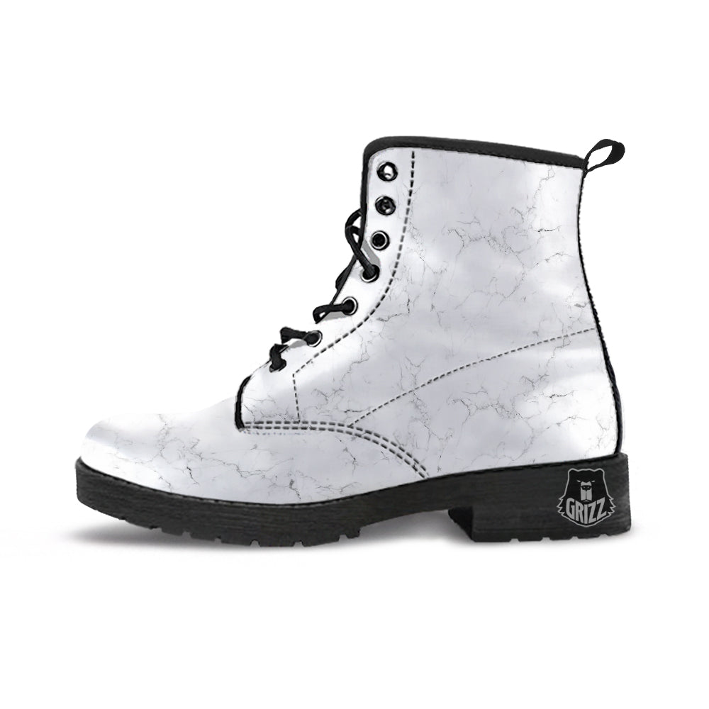 White Marble Pattern Leather Boots-grizzshop