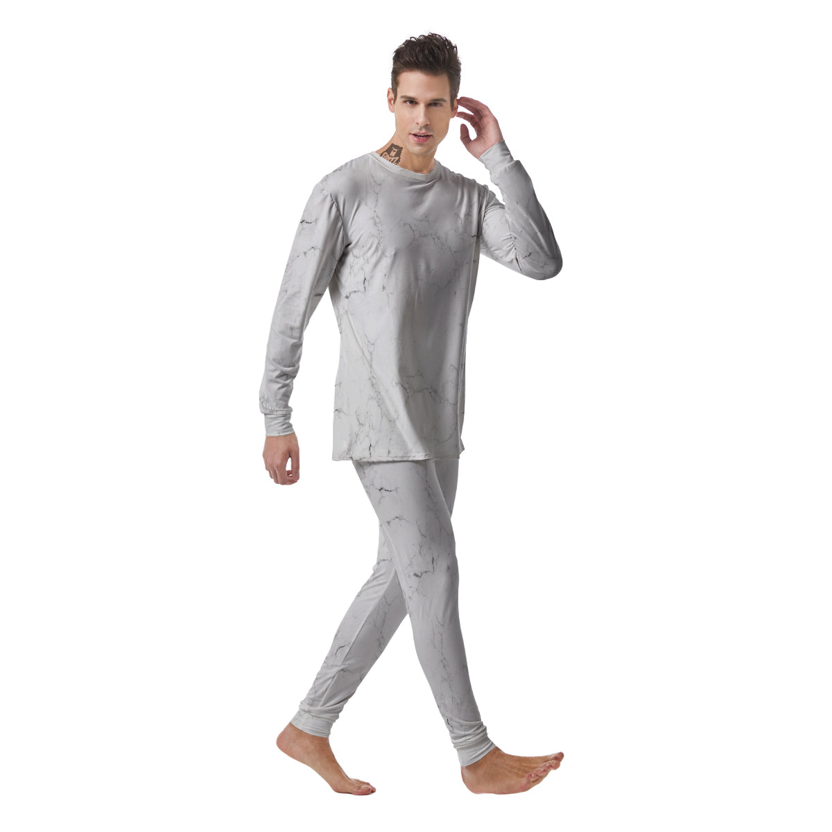 White Marble Pattern Men's Pajamas-grizzshop